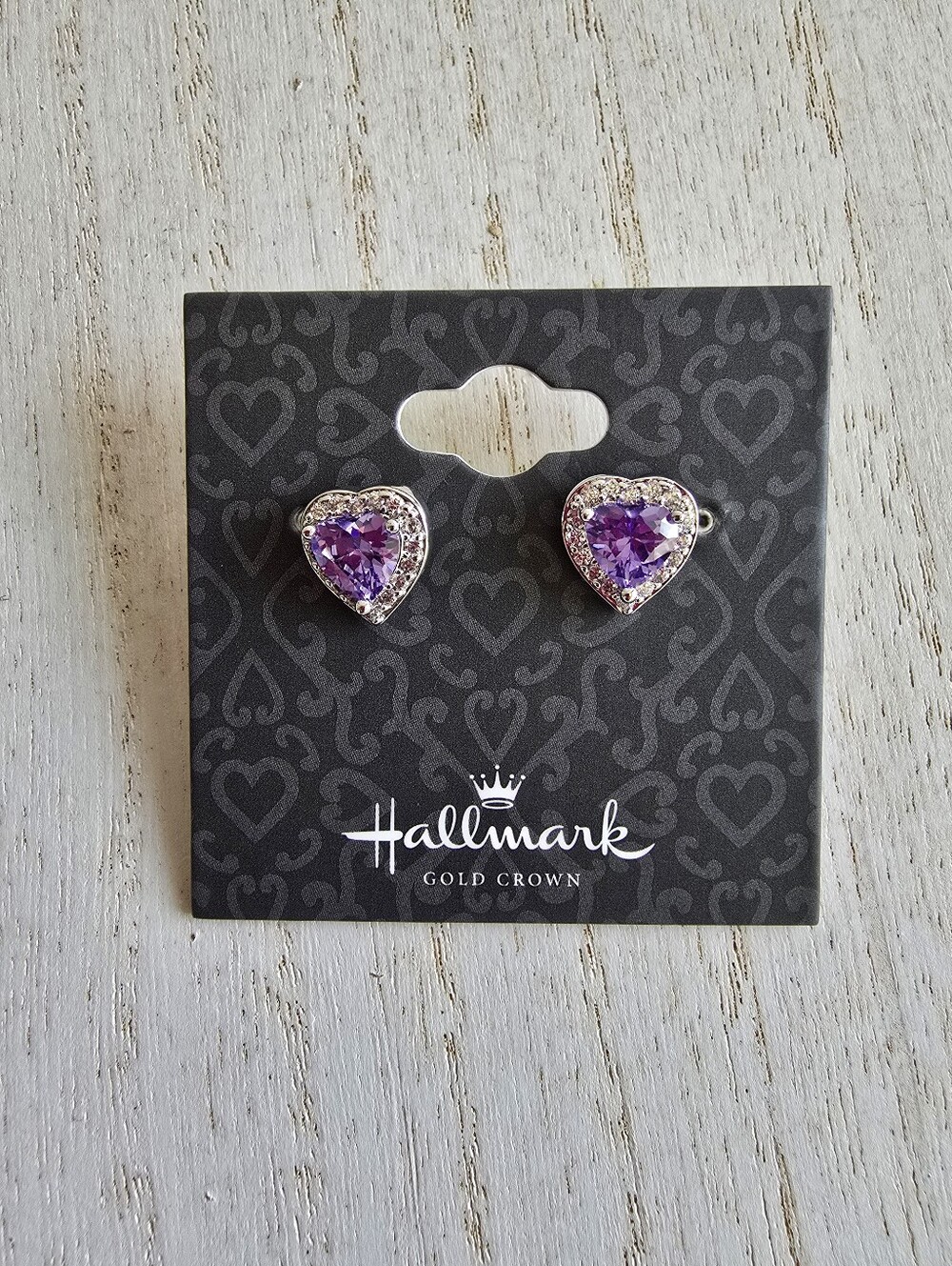 Hallmark Purple Heart Stud Earrings with Silver Halo